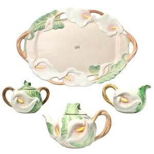 1980s Fitz & Floyd “Calla Lilly of The Valley” 4-Piece Ceramic Tea Service Set
